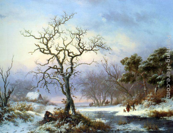 Frederik Marianus Kruseman Faggot Gatherers in a Winter Landscape